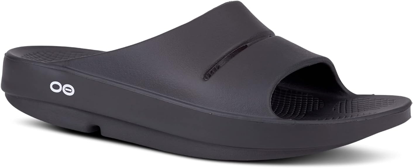 OOFOS OOahh Slide, Black - Men’s Size 10, Women’s Size 12 - Lightweight Recovery Footwear - Reduces Stress on Feet, Joints & Back - Machine Washable