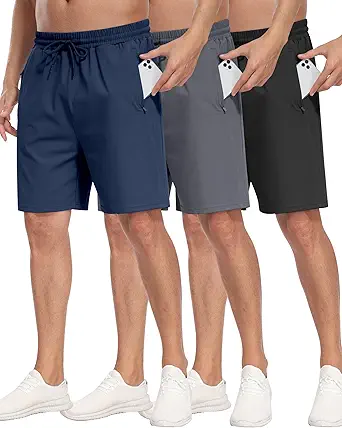 3 Pack Men's Athletic Running Shorts with Zipper Pockets,7
