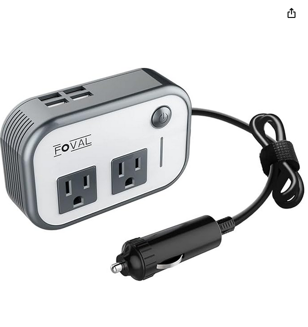FOVAL 200W Car Power Inverter, 12V DC to 110V AC Car Converter with 4 USB Ports Car Laptop Charger, Car Adapter for Plug Outlet