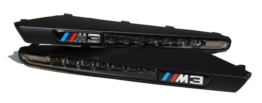 Black Fender Grille + LED White Side Markers w BMW Tri Emblem For 08-10 BMW M3